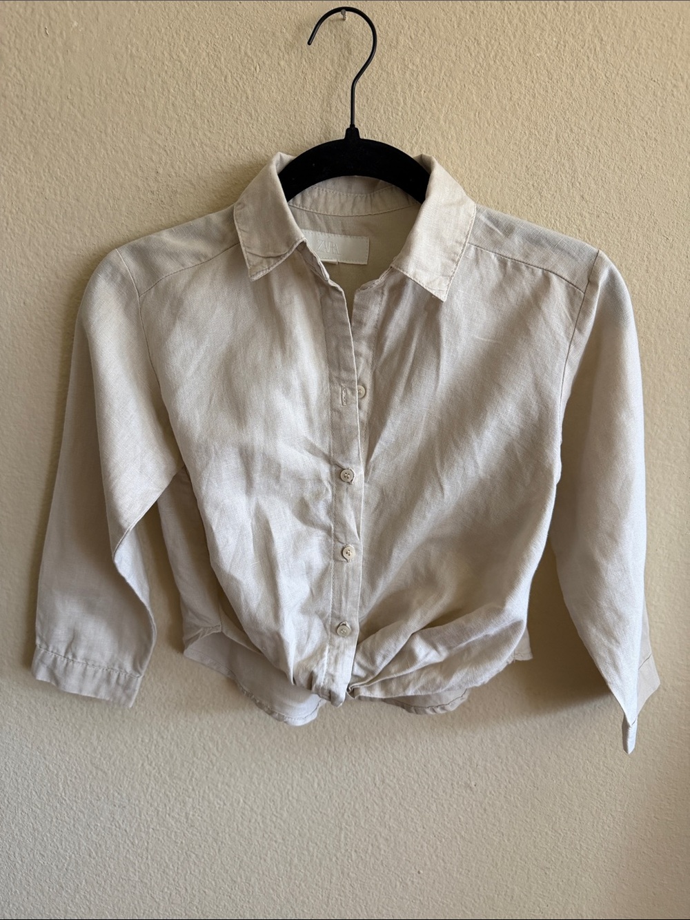 Zara Girls Beige Cropped Button-Down Shirt